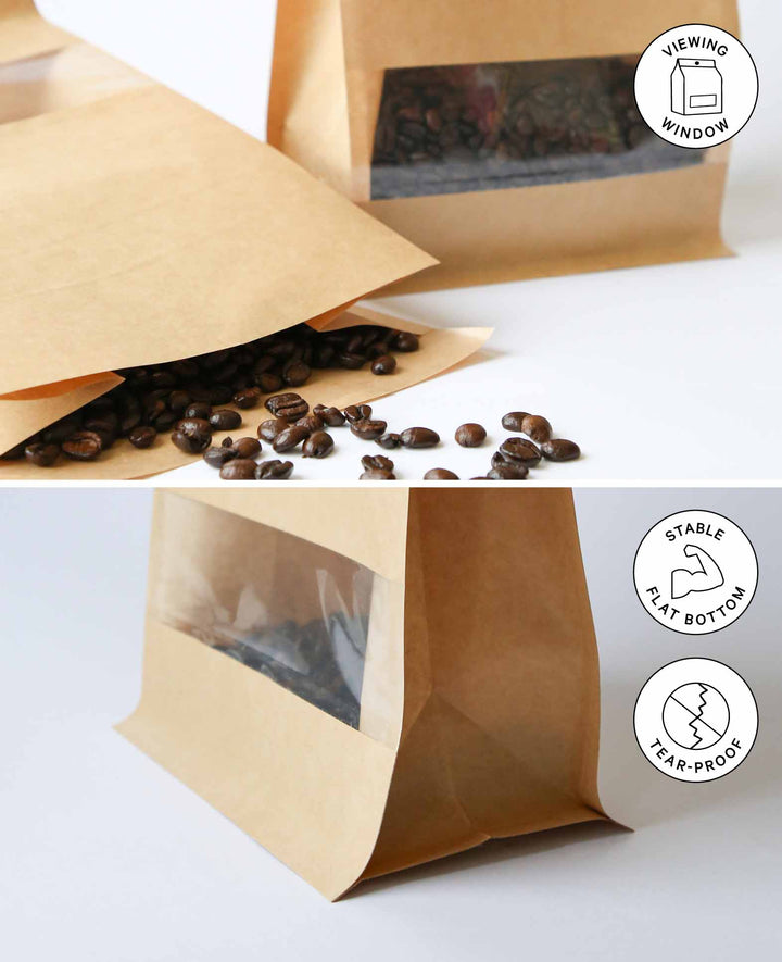 Paper bags, 17 x 26 x 11.5 cm, paper bags with rectangular window for gifts, for decorating yourself, food-certified, brown, 4 pcs.