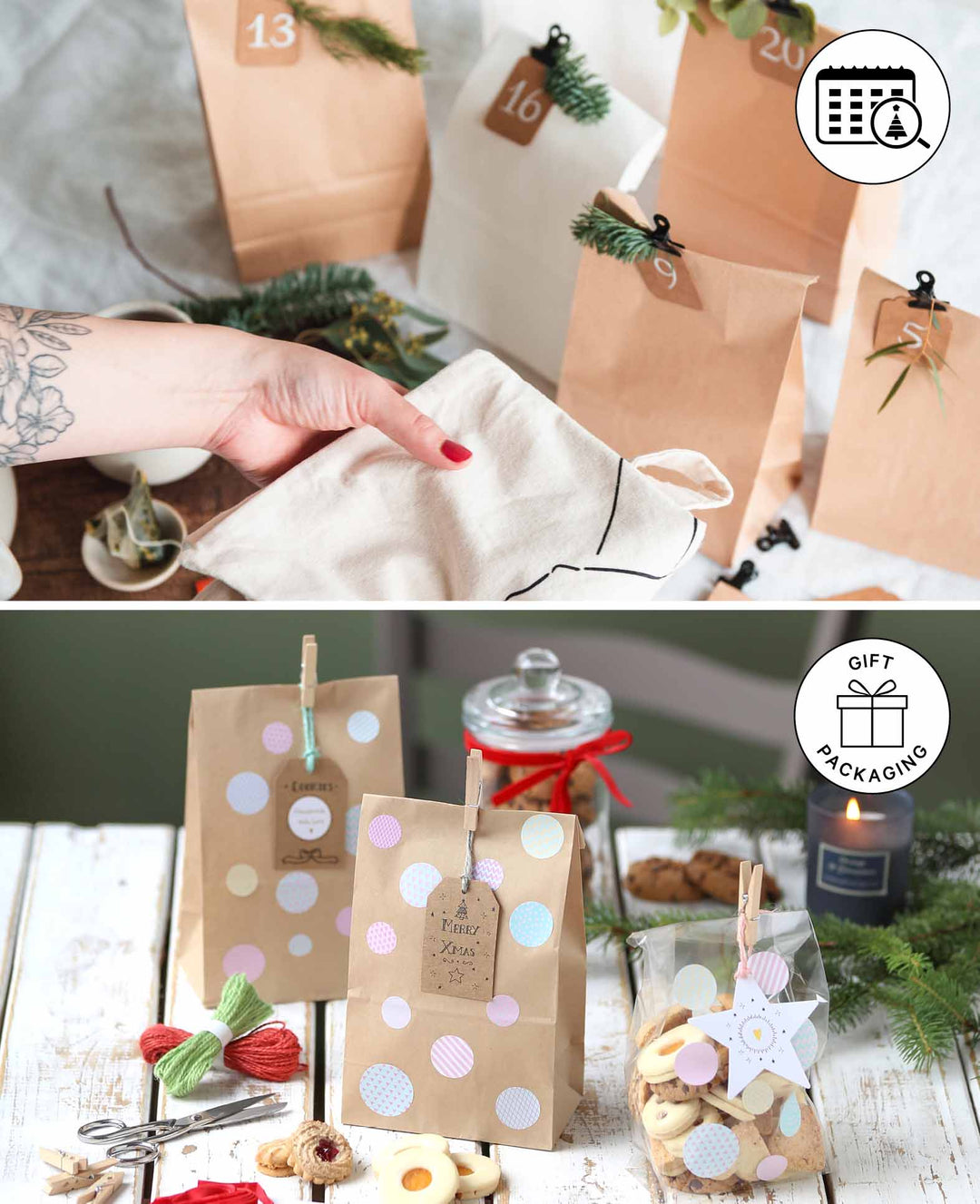 Paper bags, 17 x 26 x 11.5 cm, paper bags with rectangular window for gifts, for decorating yourself, food-certified, brown, 4 pcs.