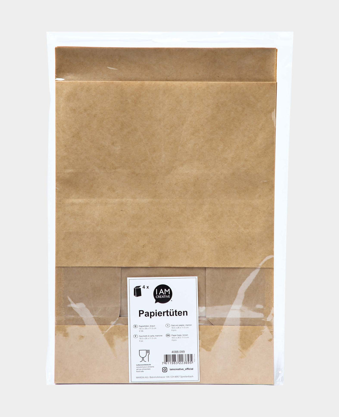 Paper bags, 18.5 x 26 x 11.5 cm, paper bags with window, brown, 4 pcs.