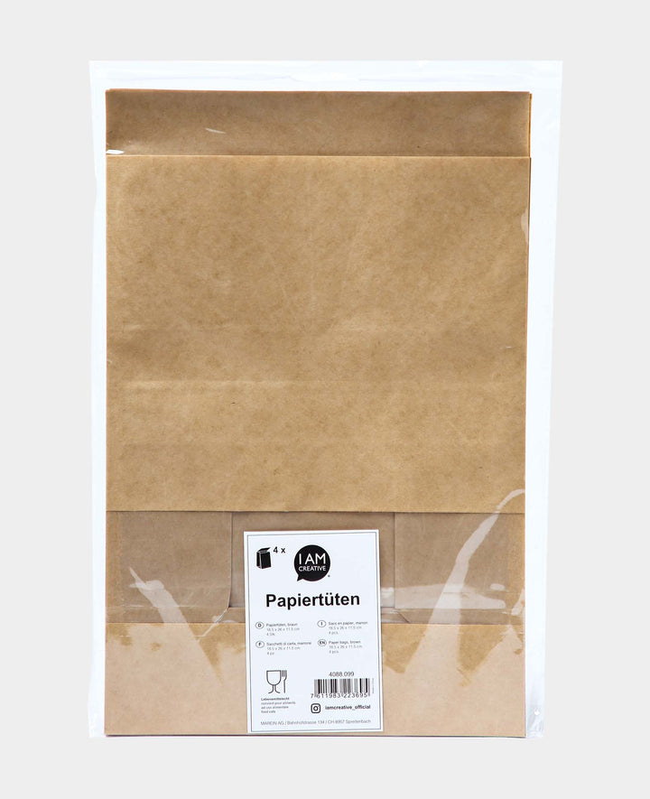 Paper bags, 18.5 x 26 x 11.5 cm, paper bags with window, brown, 4 pcs.