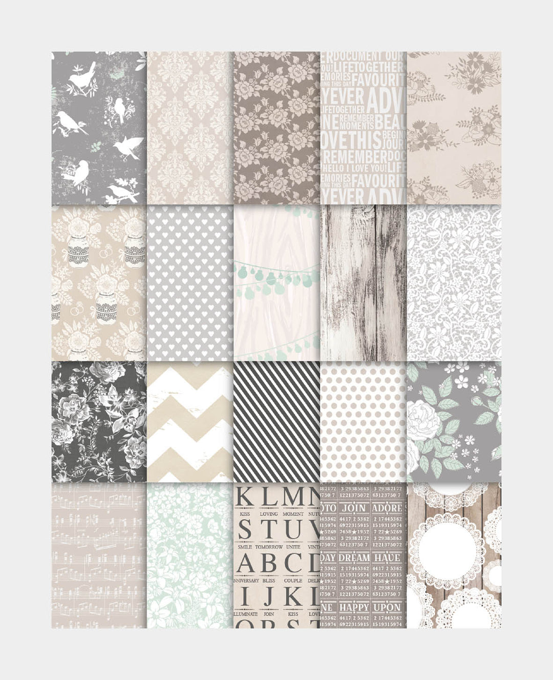 Wedding Design Paper Set, Paper Pad with Single-Sided Printed Sheets in 20 Different Designs, 15.2 x 15.2 cm, 120 gsm, 40 Sheets