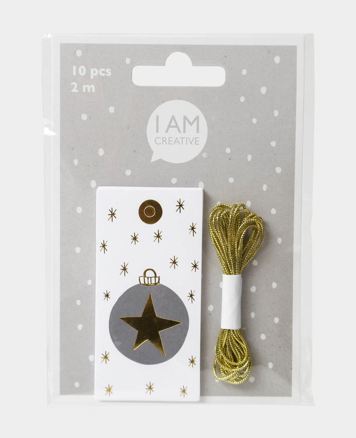 Gift Tags X-mas Set I, Gold Embossing, White, 4 x 7.5 cm, 10 pcs.