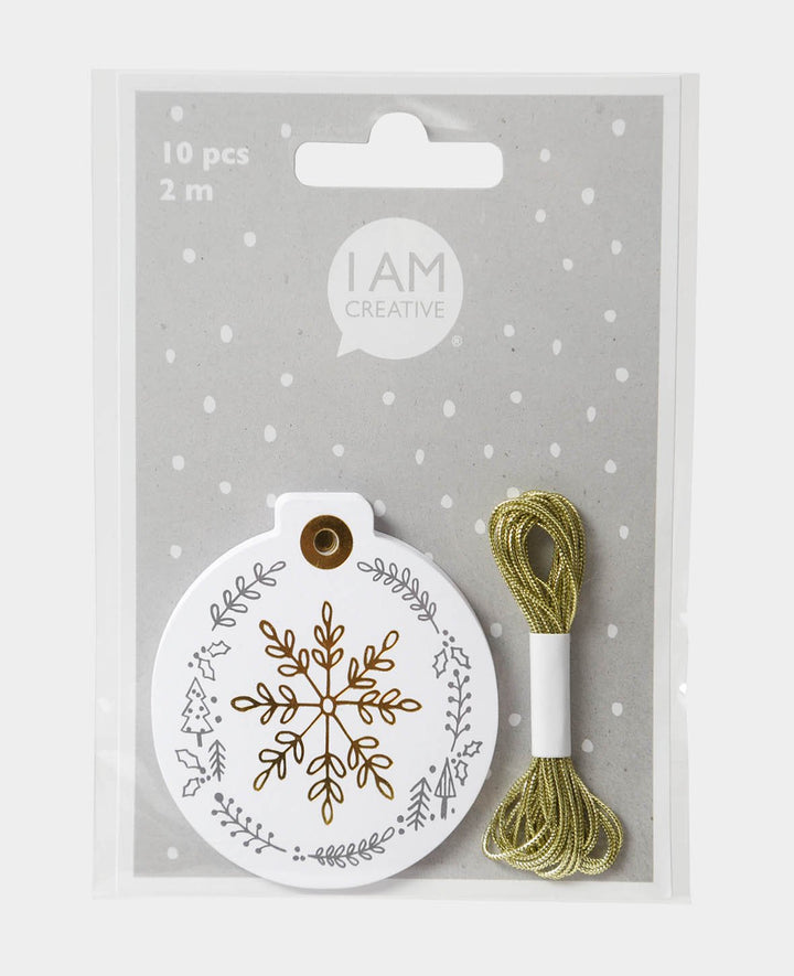 Geschenkanhänger X-mas Set II, Goldprägung, Weiss, 4 x 7.5 cm, 10 Stk.