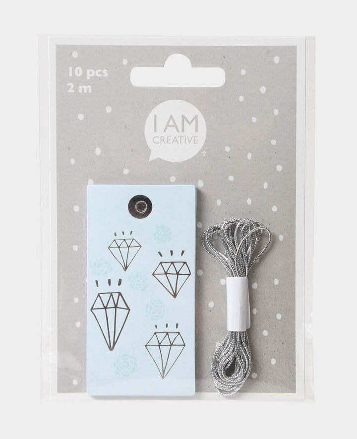 Geschenkanhänger X-mas Set VI, Diamantenmotiv, Hellblau, 4 x 8 cm, 10 Stk.