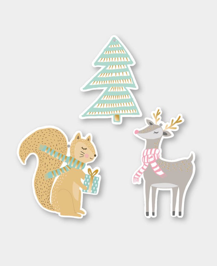 Gift Tag Kit, Fir Tree, Squirrel &amp; Deer, 9 pcs.