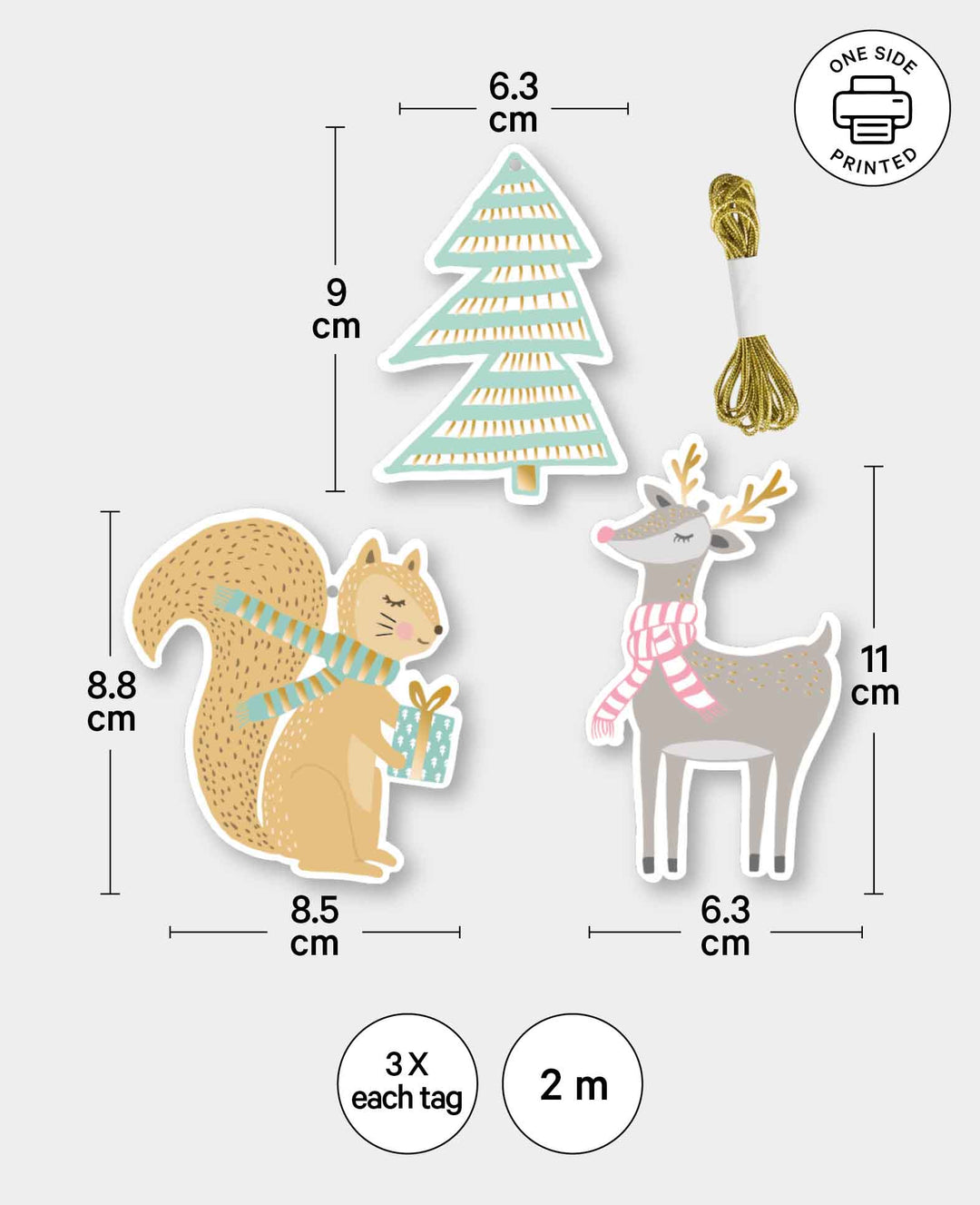 Gift Tag Kit, Fir Tree, Squirrel &amp; Deer, 9 pcs.