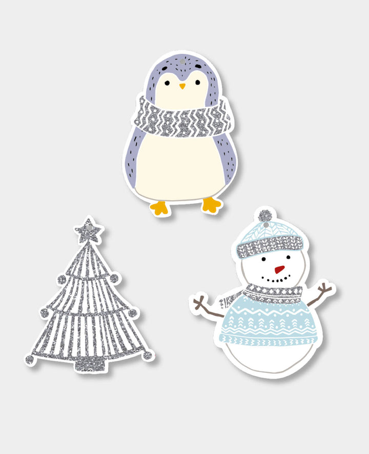 Gift Tag Kit, Schneemann, Tanne &amp; Pinguin, 9 Stk.