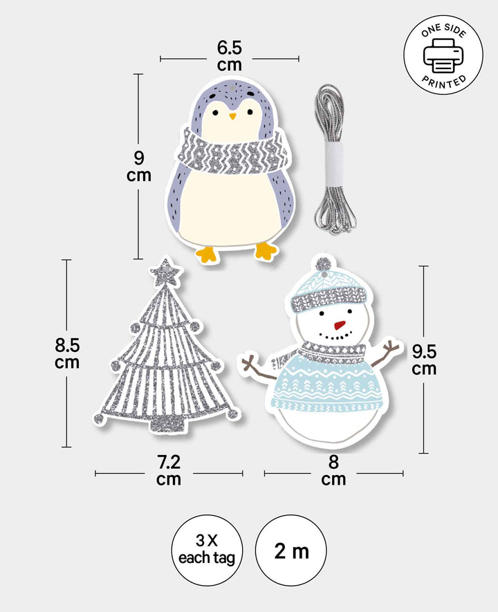 Gift Tag Kit, Schneemann, Tanne &amp; Pinguin, 9 Stk.