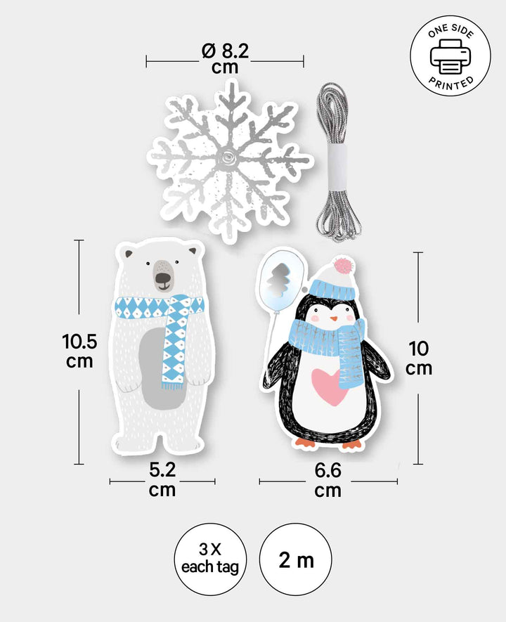 Gift Tag Kit, Schneeflocke, Eisbär &amp; Pinguin, 9 Stk.
