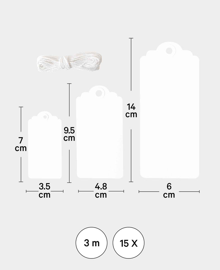 Gift tags white, 15 pcs.