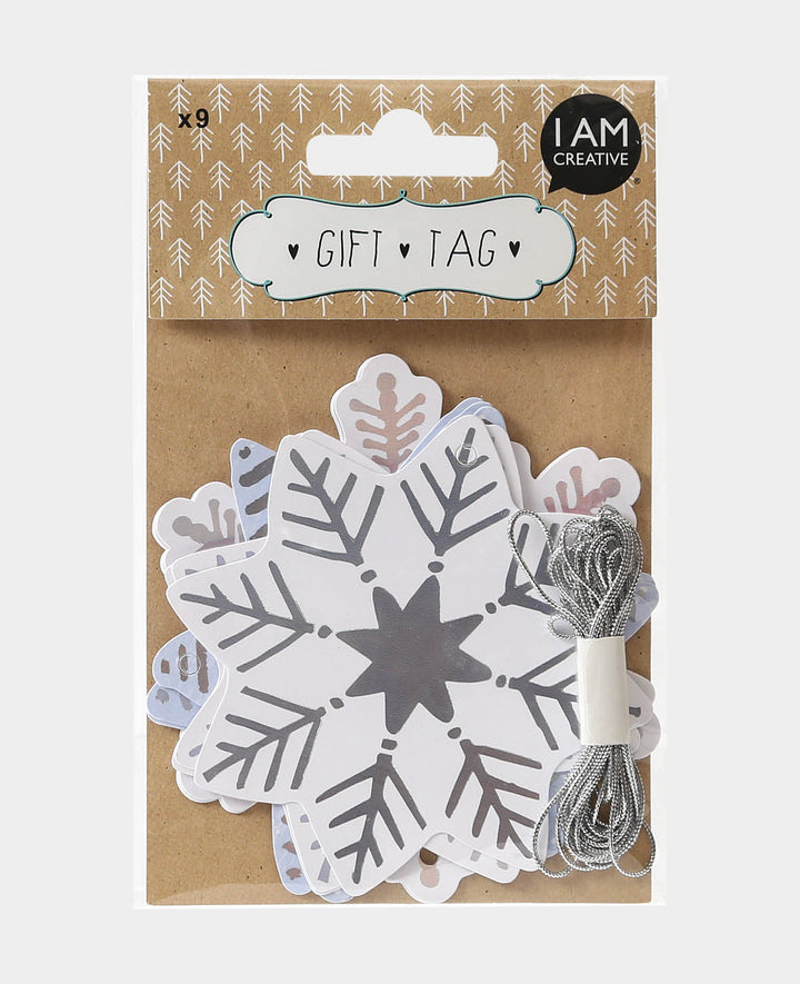 Gift Tags X-mas XIII, Snowflake Design Tags, White, ø 9.3 - ø 10.4 cm, 9 pcs.