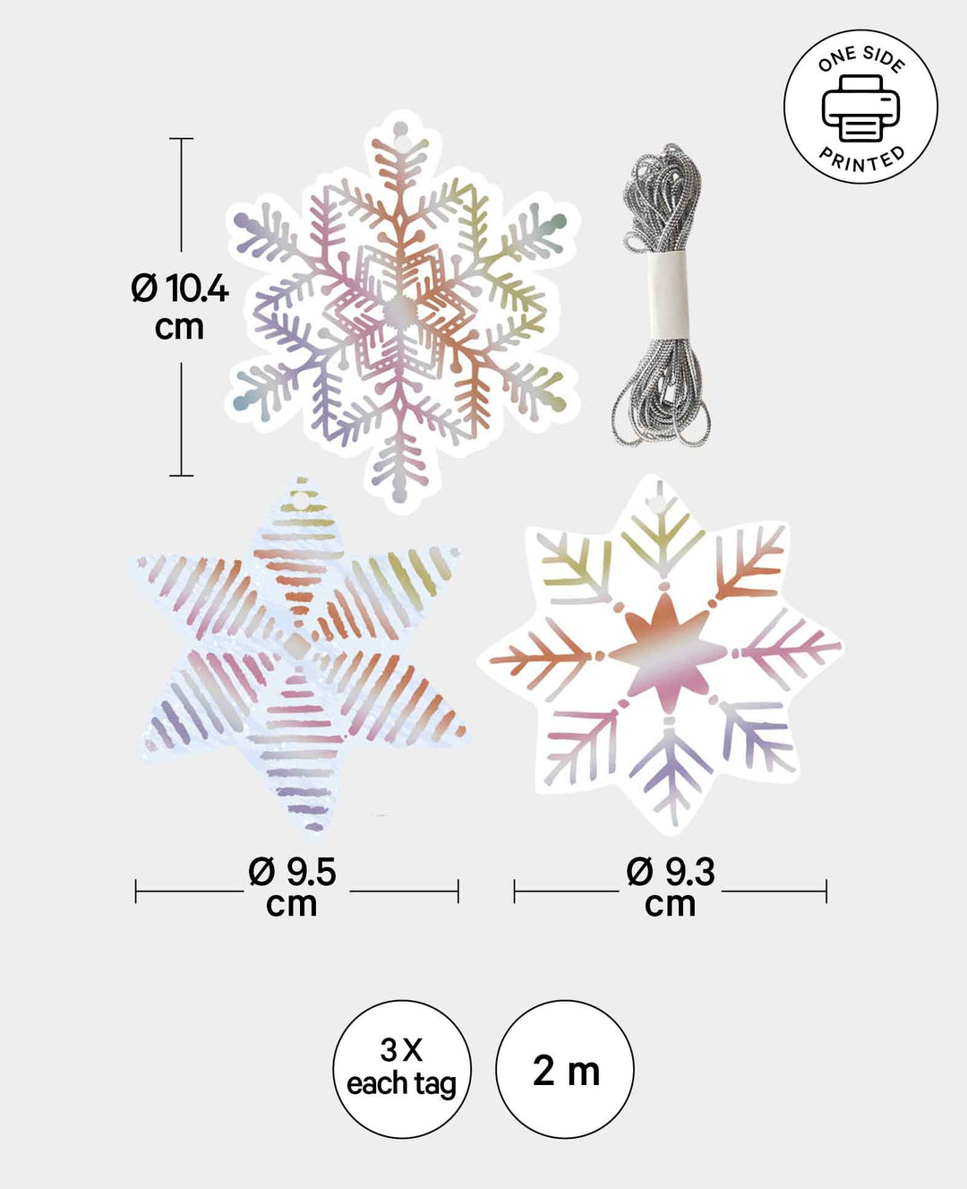 Gift Tags X-mas XIII, Snowflake Design Tags, White, ø 9.3 - ø 10.4 cm, 9 pcs.