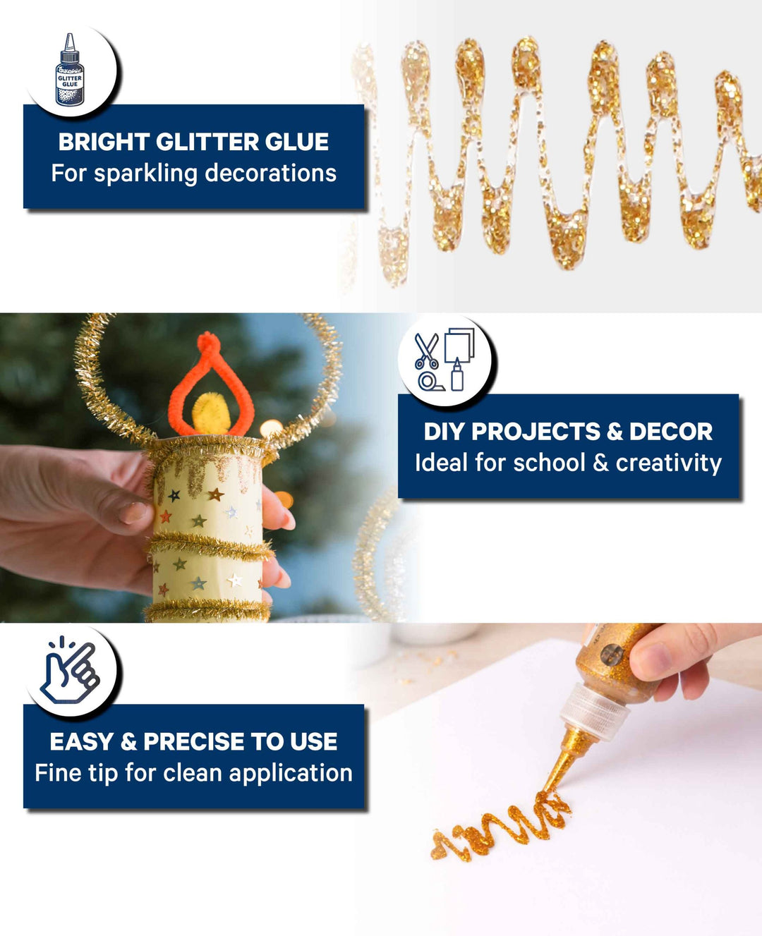 Glitter Glue, Gold, 30 ml
