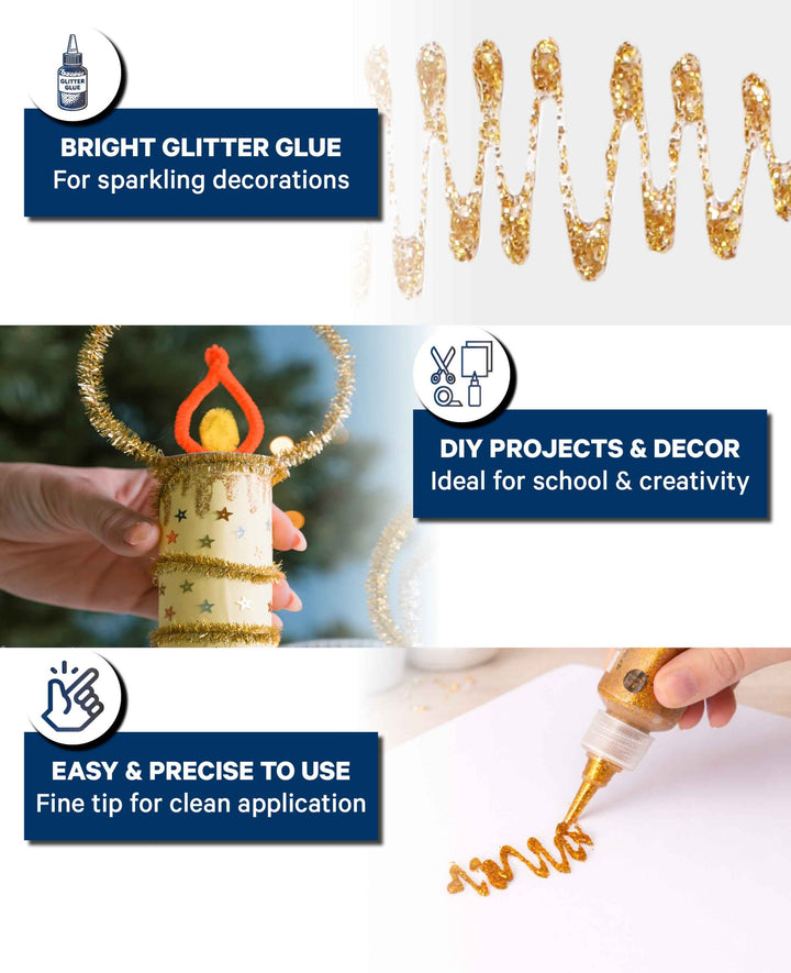 Glitter Glue, Gold, 30 ml