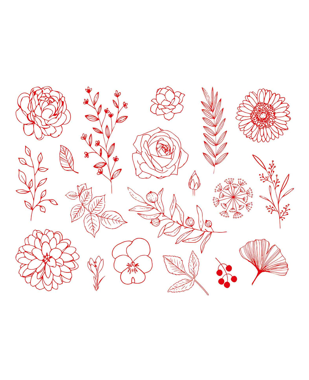 Set de tampons textiles Fleurs &amp; Feuilles, avec encrier, 20 pièces