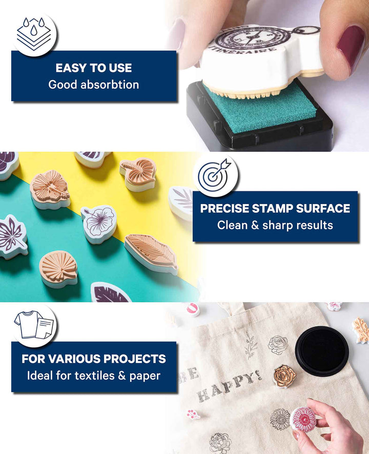 Set de tampons textiles Fleurs &amp; Feuilles, avec encrier, 20 pièces