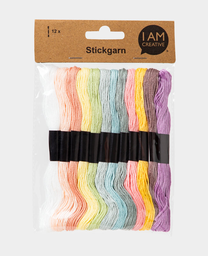 Fils à broder tons pastel, ø 1 mm x 8 m, fils à broder en polyester et coton pour la broderie, le crochet, le nouage, le tressage ou le bricolage, multicolore, 12 pièces