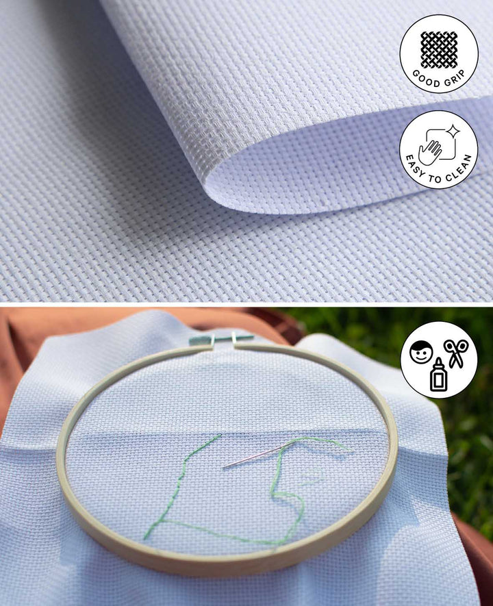 Fabric for embroidery, 35 x 35 cm, 11ct, polyester count fabric for embroidery with colorful threads, White