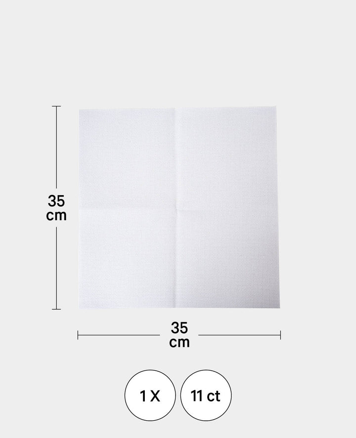 Fabric for embroidery, 35 x 35 cm, 11ct, polyester count fabric for embroidery with colorful threads, White