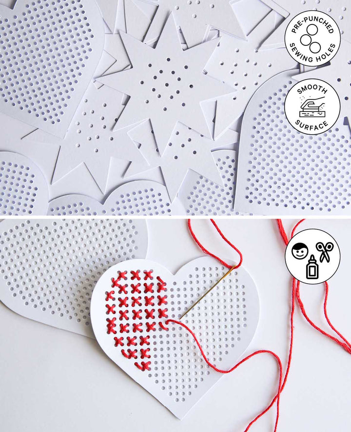 Stickkarton Stern, 10 x 10 cm, Weiss, 12 Stk.