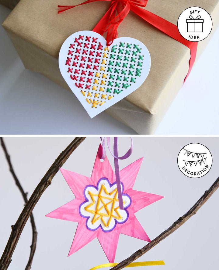 Stitching Card Heart, 10.5 x 10.5 cm, White, 12 pcs.