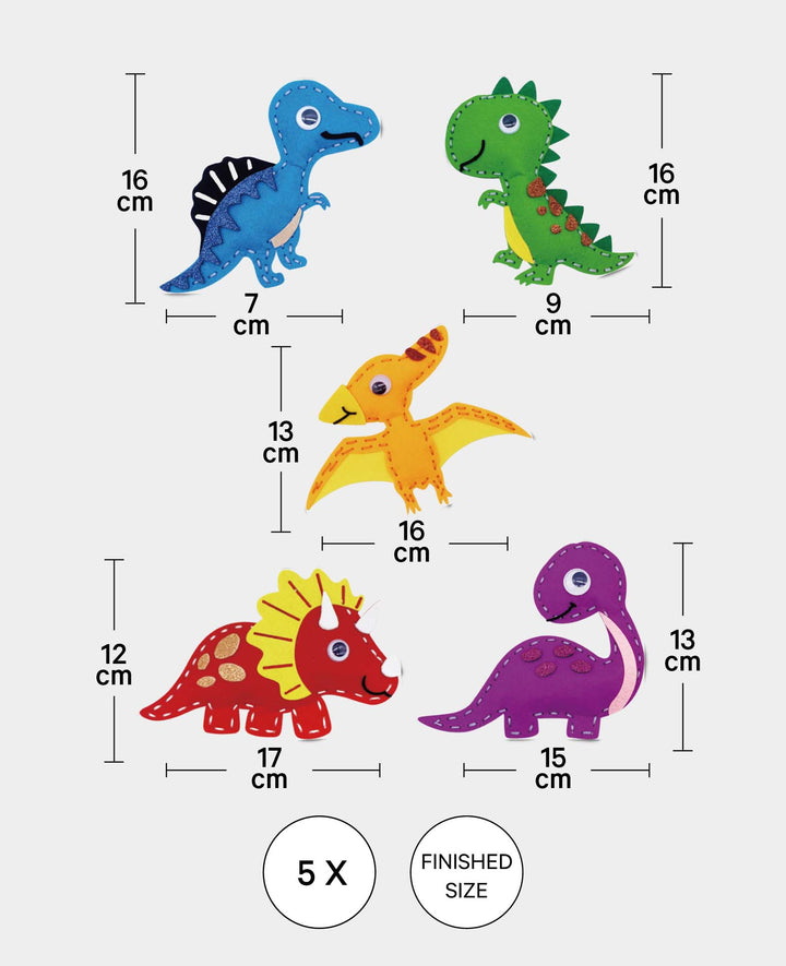 Filznähset Dinos, Komplettset inkl. Zubehr &amp; Anleitung, Kinder ab 6 Jahren, Bunt, 49tlg.