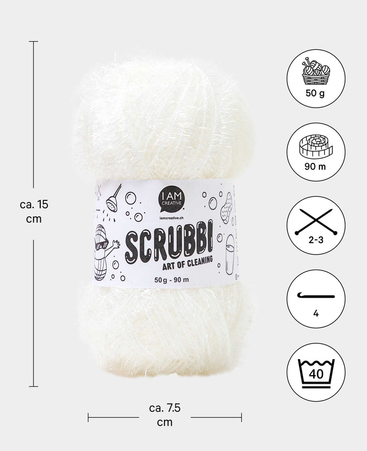 Scrubbi, Garn zum Häkeln &amp; Stricken von Spülschwämmen, weiss, 50 g, 90 m