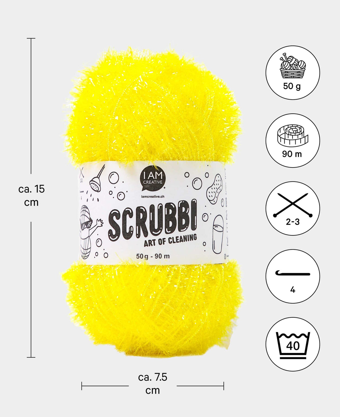 Scrubbi, Garn zum Häkeln &amp; Stricken von Spülschwämmen, gelb, 50 g, 90 m