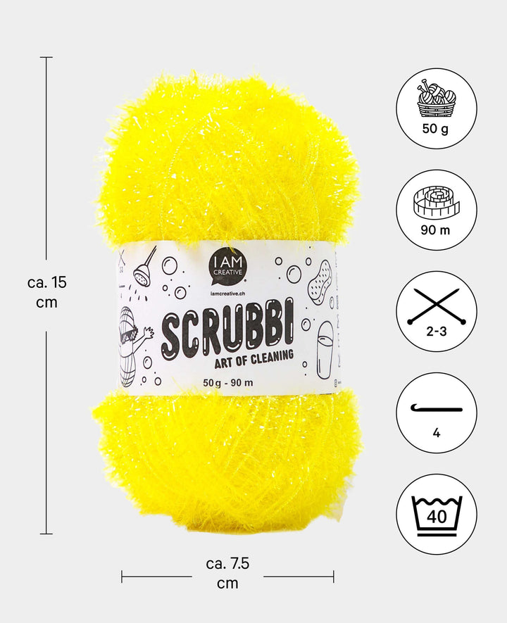 Scrubbi, Garn zum Häkeln &amp; Stricken von Spülschwämmen, gelb, 50 g, 90 m