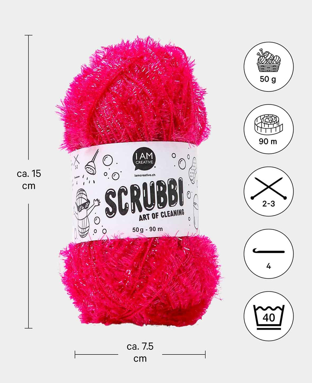 Scrubbi, Garn zum Häkeln &amp; Stricken von Spülschwämmen, pink, 50 g, 90 m