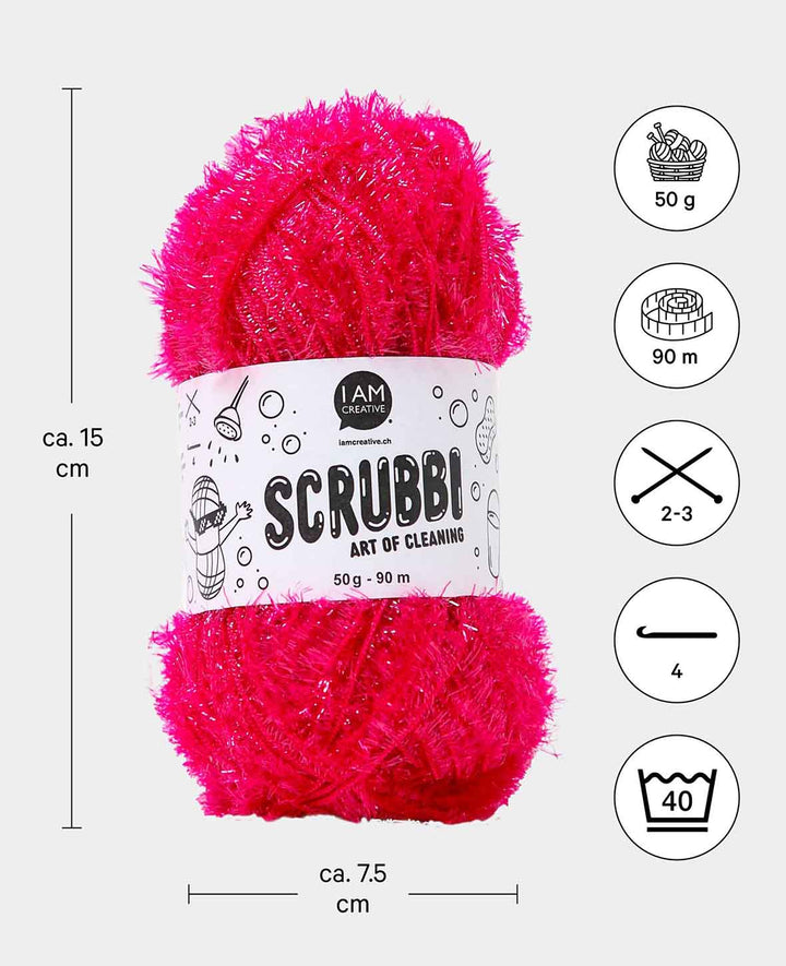Scrubbi, Garn zum Häkeln &amp; Stricken von Spülschwämmen, pink, 50 g, 90 m