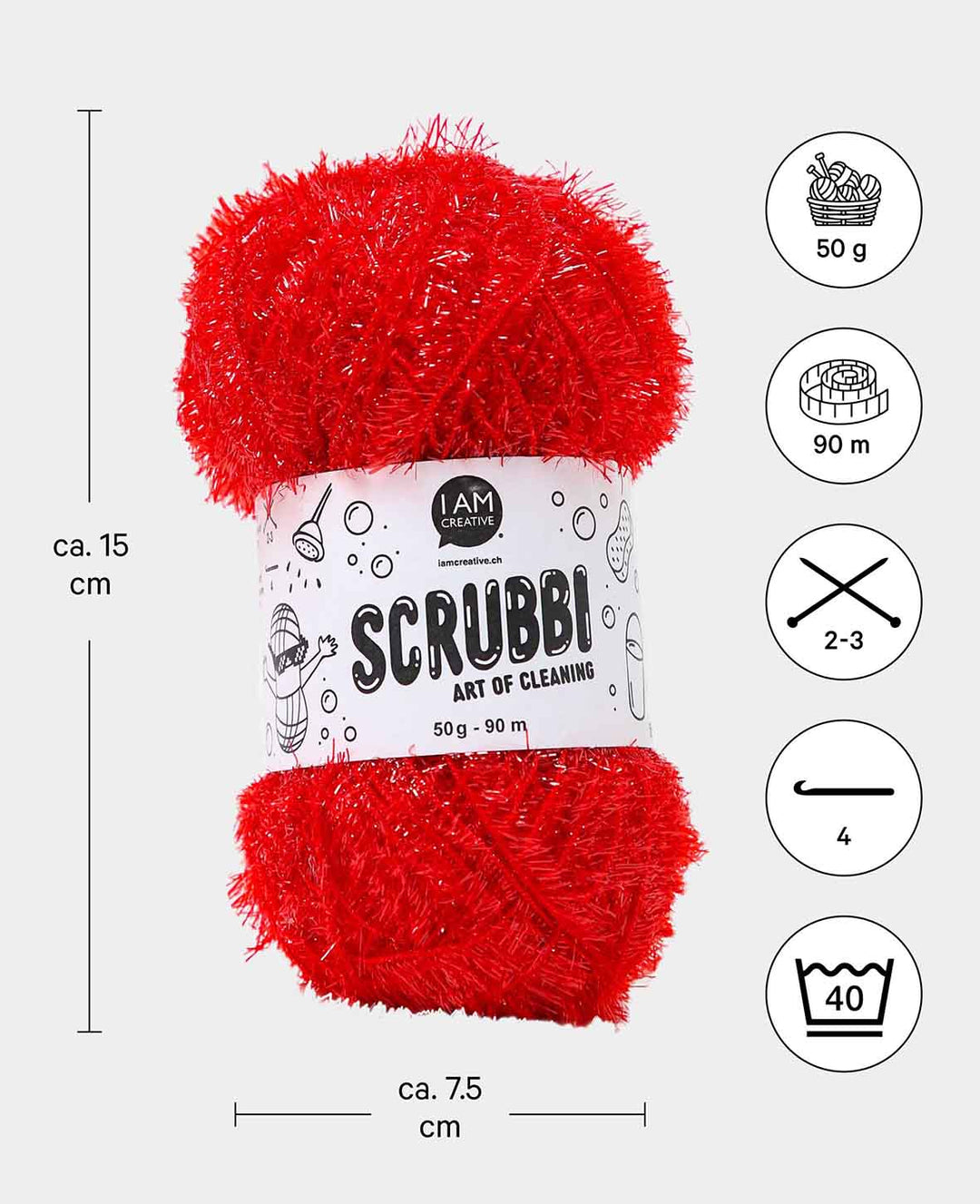 Scrubbi, Garn zum Häkeln &amp; Stricken von Spülschwämmen, rot, 50 g, 90 m