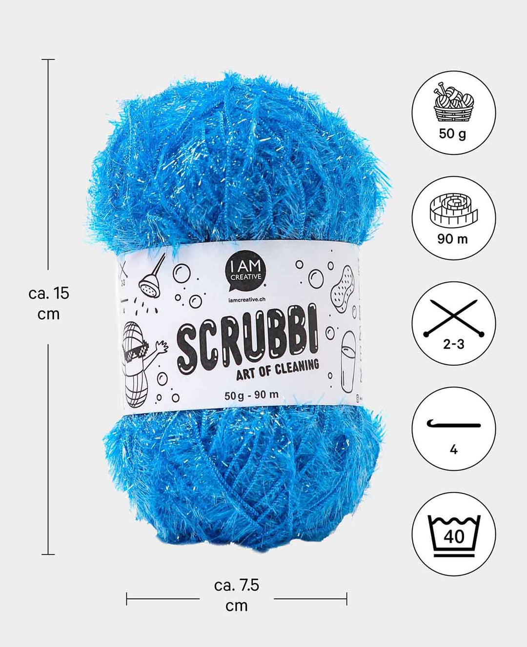 Scrubbi, fil à crocheter et à tricoter des éponges de vaisselle, bleu, 50 g, 90 m