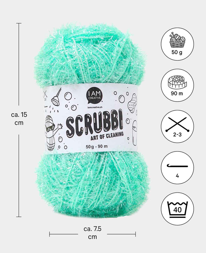 Scrubbi, fil à crocheter et à tricoter des éponges de lavage, vert menthe, 50 g, 90 m