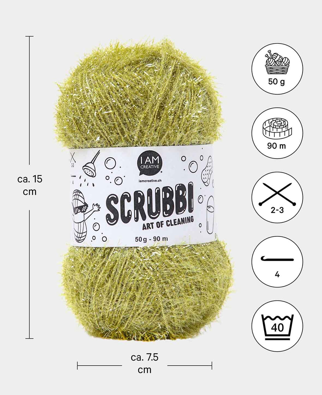 Scrubbi, Garn zum Häkeln &amp; Stricken von Spülschwämmen, olivegrün, 50 g, 90 m
