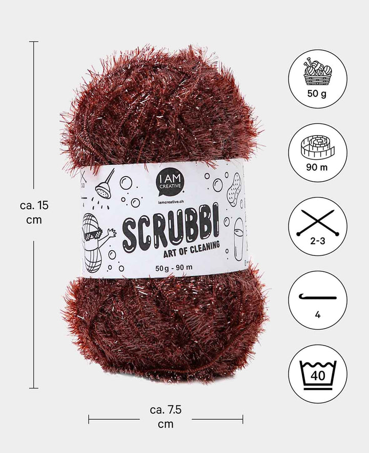 Scrubbi, Garn zum Häkeln &amp; Stricken von Spülschwämmen, braun, 50 g, 90 m