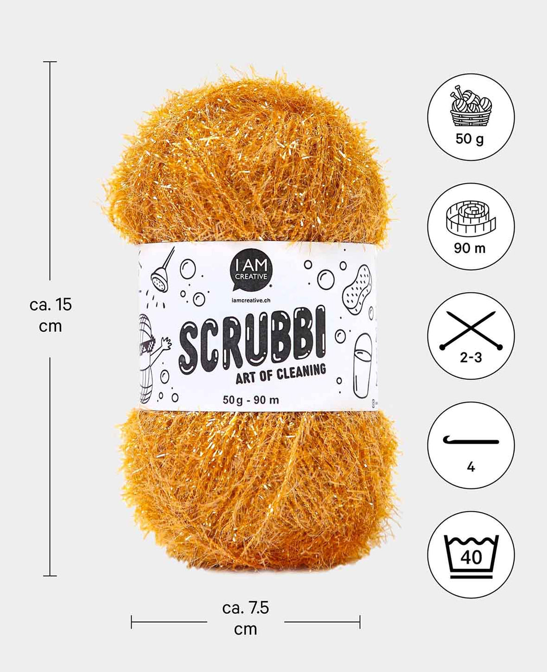 Scrubbi, Garn zum Häkeln &amp; Stricken von Spülschwämmen, gold, 50 g, 90 m