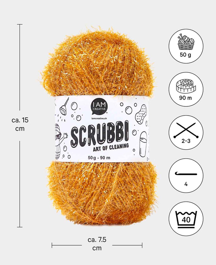 Scrubbi, Garn zum Häkeln &amp; Stricken von Spülschwämmen, gold, 50 g, 90 m