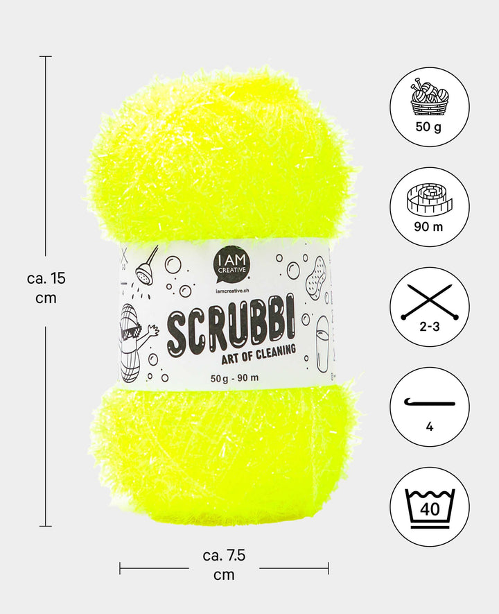 Scrubbi, yarn for crocheting &amp; knitting dish sponges, neon yellow, 50 g, 90 m