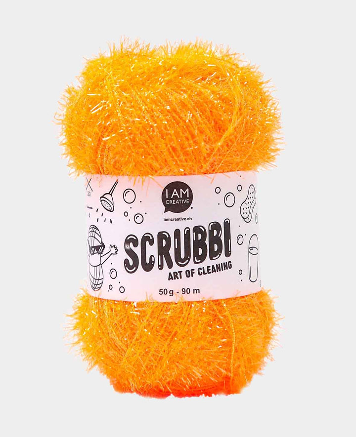 Scrubbi, fil à crocheter et à tricoter pour éponges à récurer, orange néon, 50 g, 90 m