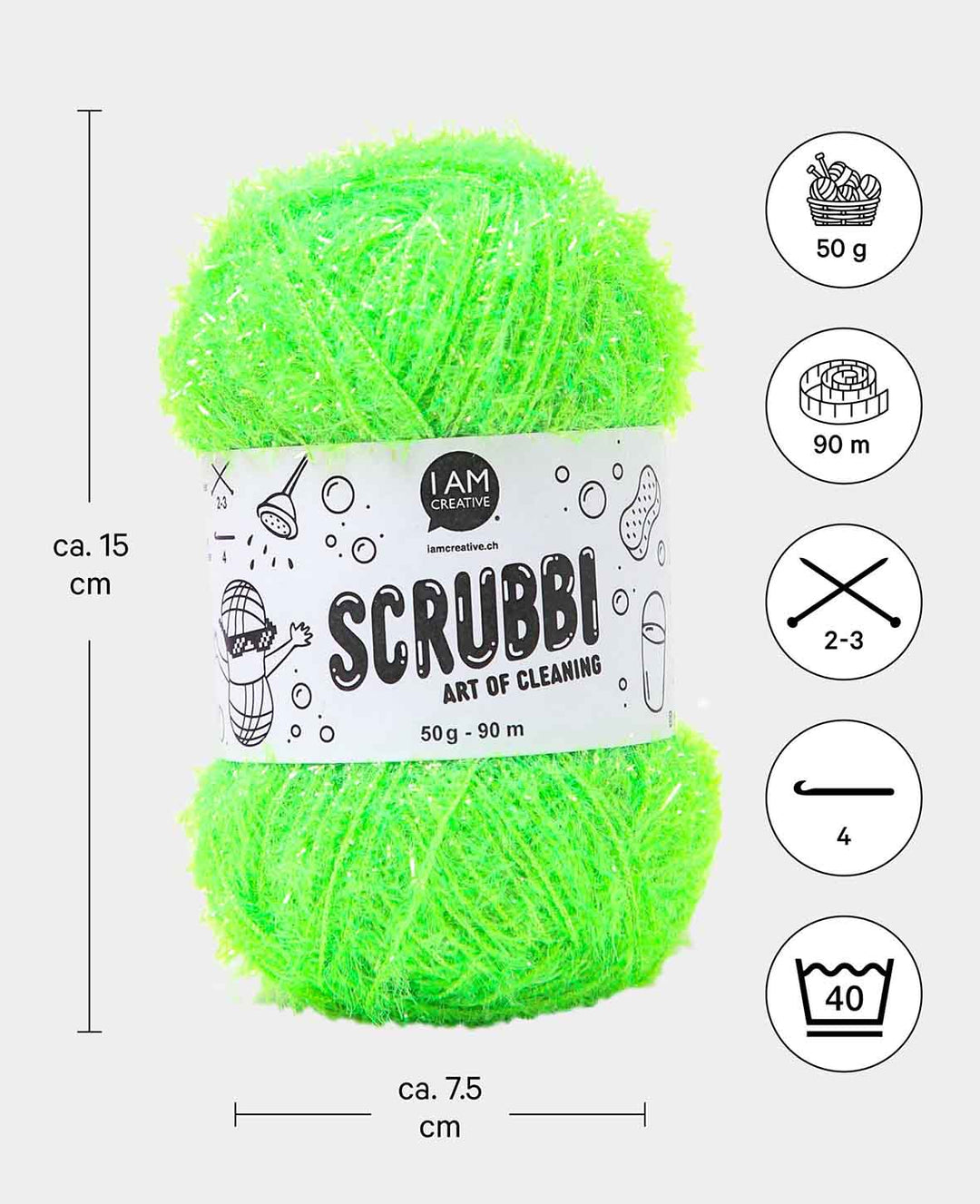 Scrubbi, Garn zum Häkeln &amp; Stricken von Spülschwämmen, neongrün, 50 g, 90 m