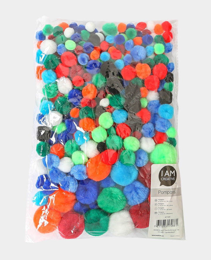 Set de pompons, colorés, ø 10-35 mm, 300 pces