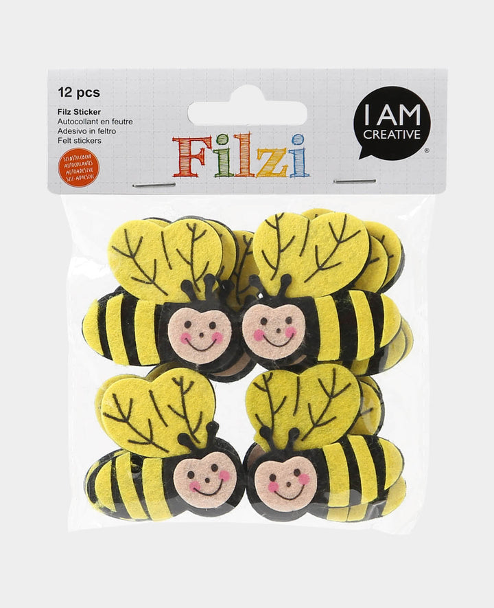 FILZI Bee II, felt sticker with 3D look, self-adhesive, ø 5 cm, 12 pcs.