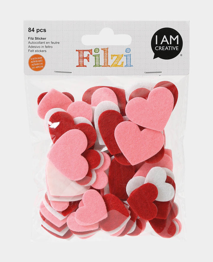 FILZI hearts, felt stickers with 3D effect, self-adhesive, ø 3 cm, 84 pcs.