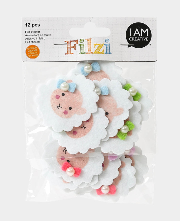 FILZI Sheep, Felt Stickers with 3D Optic, Self-adhesive, White, 12 pcs.