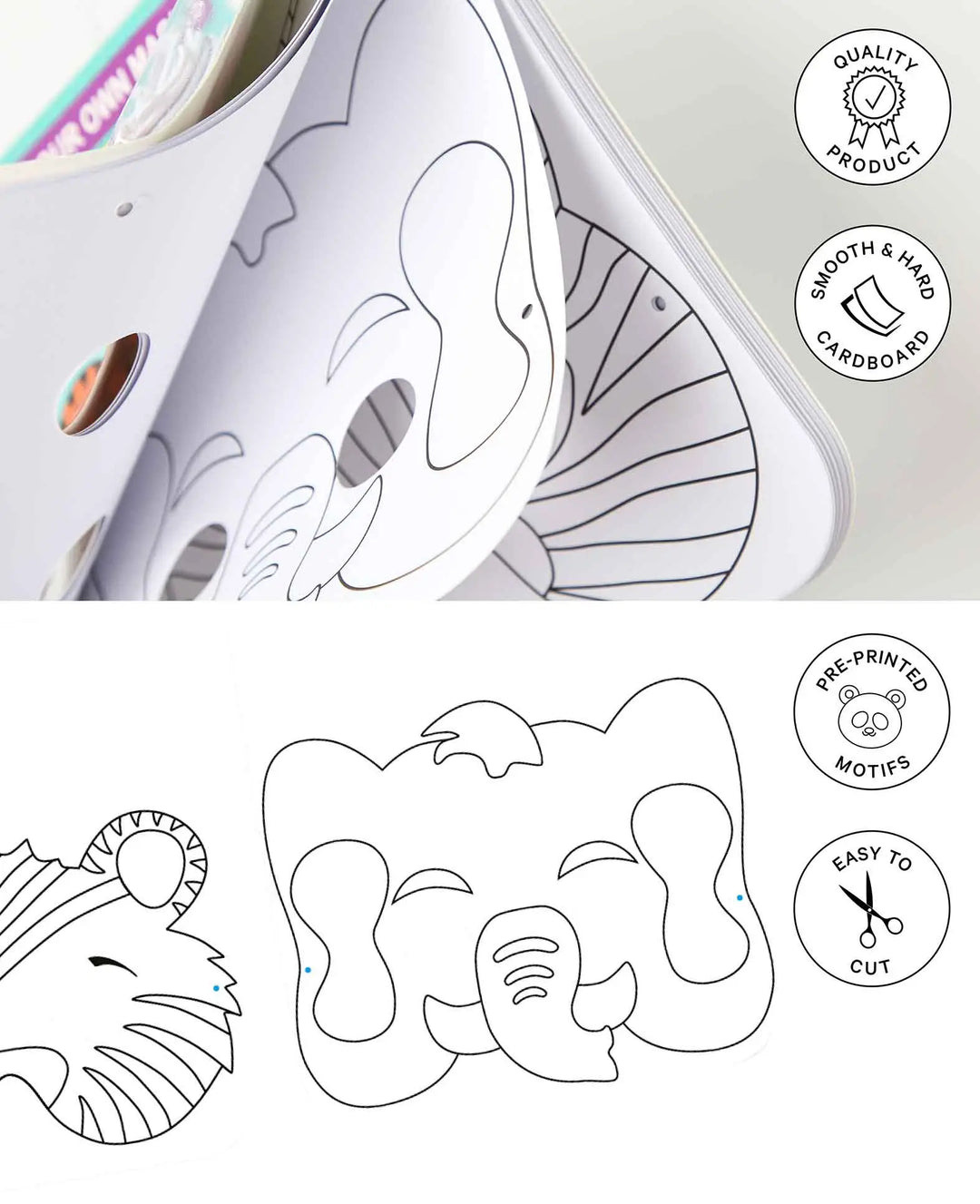 Maskenset Prinzessin, Kindermasken aus Pappe mit Gummiband, Weiss, ca. 18 x 19 cm, 12 Stk.