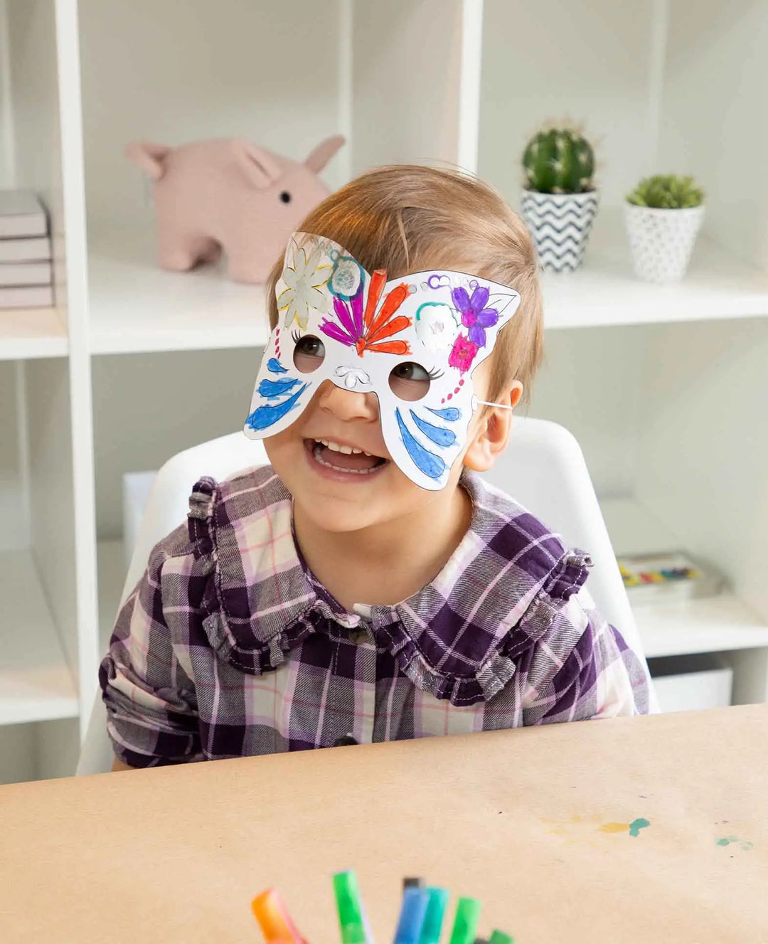 Maskenset Prinzessin, Kindermasken aus Pappe mit Gummiband, Weiss, ca. 18 x 19 cm, 12 Stk.