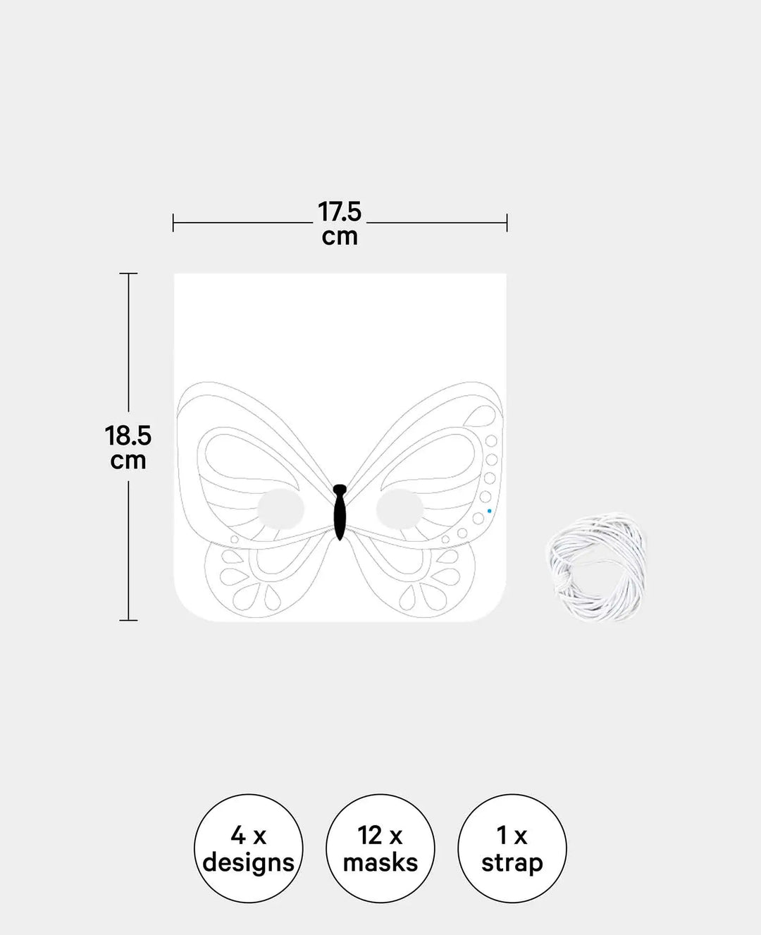 Maskenset Prinzessin, Kindermasken aus Pappe mit Gummiband, Weiss, ca. 18 x 19 cm, 12 Stk.