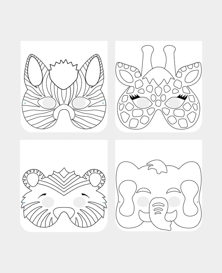 Maskenset Tiere, Kindermasken aus Pappe mit Gummiband, Weiss, ca. 18 x 19 cm, 12 Stk.