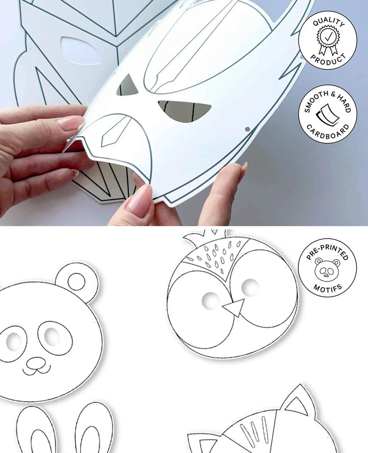 Maskenset Tiere mit Sticker, Weiss, ca. 18 x 20 cm, 8 Stk.